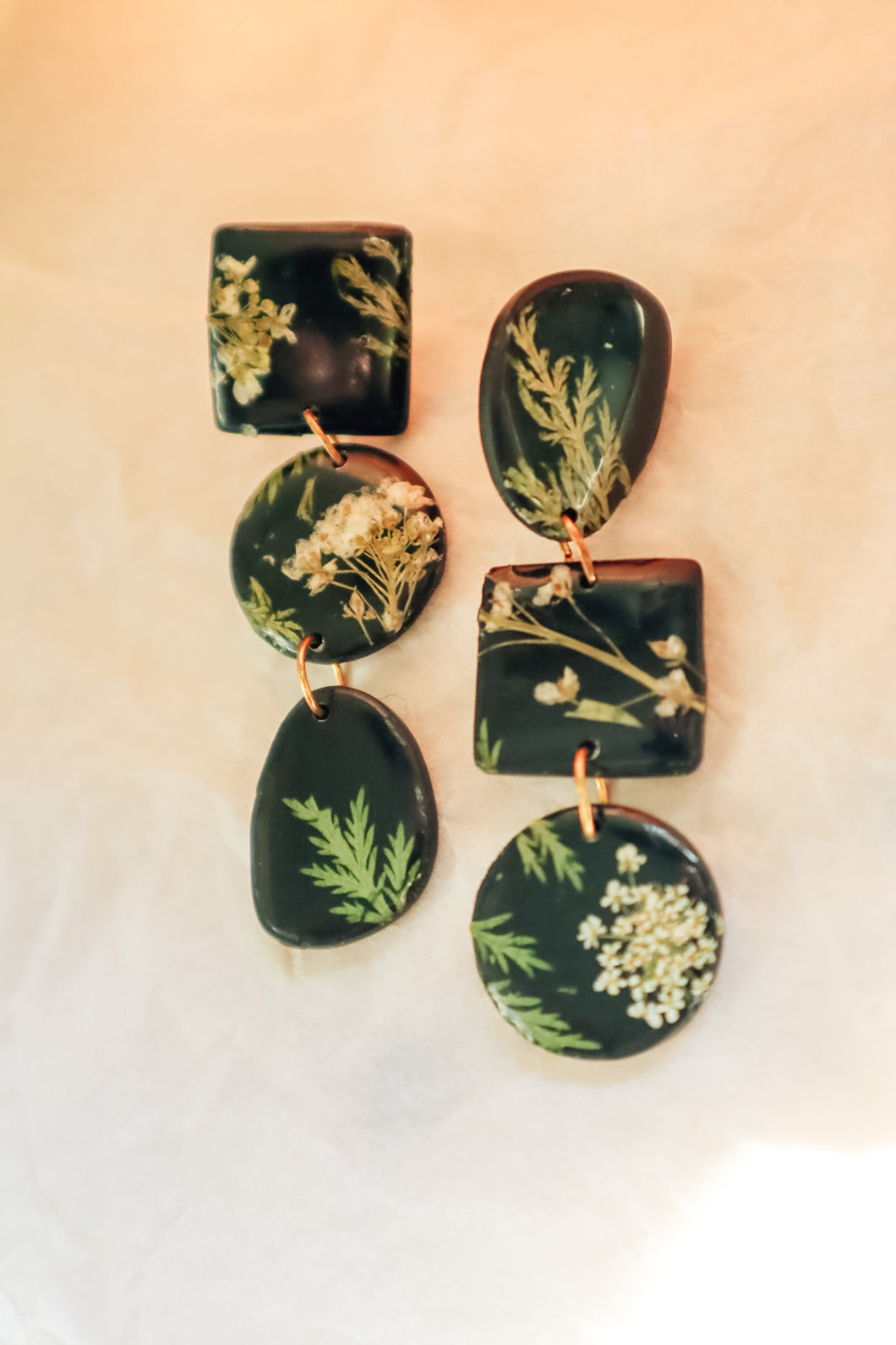 Midnight Floral Asymmetrical Dangles