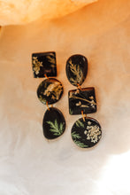 Load image into Gallery viewer, Midnight Floral Asymmetrical Dangles
